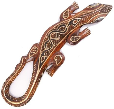 Coco Papaya Salamandre Murale en Bois 50cm - Motif Tribal Noir et Or
