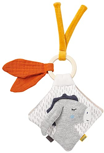 Fehn Fühlbuch Esel & Teddy - Buggybuch aus Baumwolle aus biologischem Anbau - Babyspielzeug Buch mit Rassel, Raschelpapier und Spiegel - Bilderbuch - Stoffbuch für Babys und Kleinkinder ab 0+ Monaten