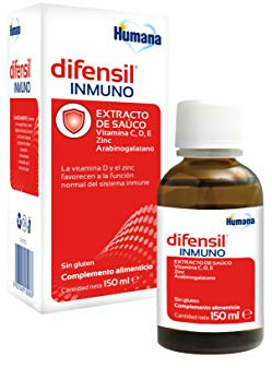 Difensil inmuno, con vitaminas C, D, Zinc, probióticos, que favorece las defensas del sistema inmunitario, para niños y adultos, 150 ml