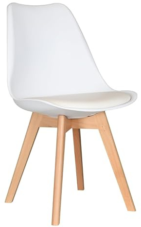 P&N Homewares Retro Modern Dining Chairs – Lorenzo Plastic Chairs with Cushioned Pad Seat & Solid Beech Wooden Legs - Mid Century Side Chair for Dining Room Living Room Kitchen Office Lounge