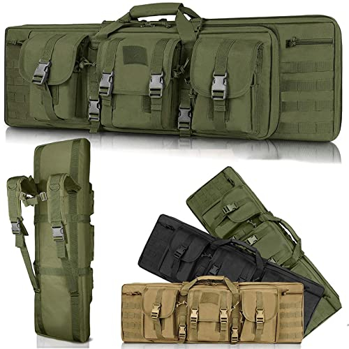 SJASD Gewehrtasche 2 langwaffen,Lange Jagdtasche,waffentasche für langwaffen,mit Doppelfach & 3 Große Zubehör Beutel,für Outdoor Tactical Gewehr,Army Green,118cm