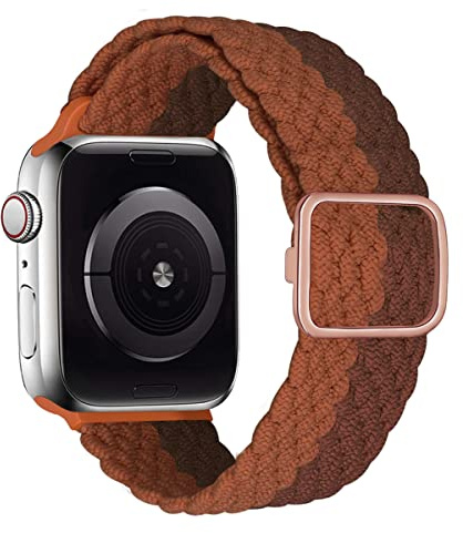 MroTech Nylonloop, kompatibelt med Apple Watch, armband, nylonband, elastiskt, sport, flätat klockarmband, ersättningsband för iWatch serie 7/6/5/4/3/2/1/SE, tygband, 42 mm/44 mm/45 mm, kaffe/brun