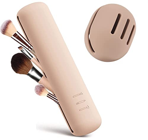 Silicone Makeup Brush Holder, Soft Silicone Makeup Organize Portable Make up Bag Anti-Fall Out Cosmetic Pouch, Makeup Sponge Holder