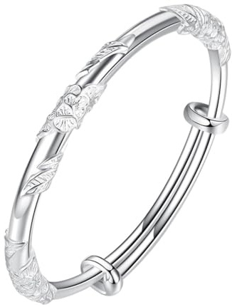 Sterling Silver Bangle Bracelets for Women,Fashion Jewelry Simple Adjustable 925 Silver Cuff Bangles for Women Mom Wife Valentine Mothers Day Gift, 2.4 x 2.4 x 0.3 inches, Sterling Silver, no gemstone