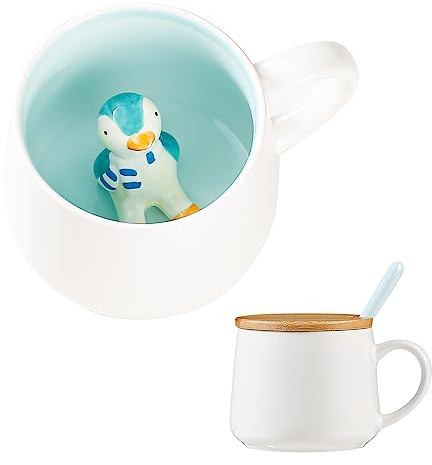 Gifts for Women Cute Penguin Coffee Mug Tea Cup with Spoon Lid,Kawaii Stuff Funny Cool Mugs Valentine's Mother's Day Halloween Xmas Gifts for Her Wife Mum Grandma Boyfriend Girl Friend,Birthday