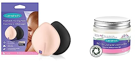 Lansinoh Waschbare Stilleinlagen hellrosa & schwarz - 8 Stück inkl. Wäschenetz - ultrasaugfähig & BIO Brustwarzensalbe