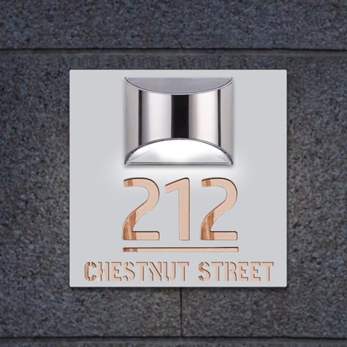 Placa solar moderna personalizada para puerta, letreros dirección para casas y números solares LED exteriores