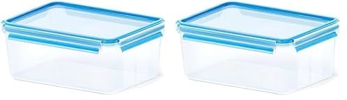 Emsa 508546 Clip & Close | Rechteckige Frischhaltedose | mit Deckel | 3.7 Liter | Transparent/Blau (Packung mit 2)