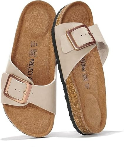 Project Cloud 100% Genuine Leather Sandals Women Dressy Beach Essentials Slides for Women Footwear-Lightweight with Memory Foam Insole Sandals for Women 2026-Womens Slides (Ibiza, Nude, 9)