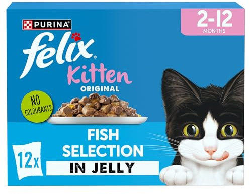 FELIX Original Kitten Fish Selection in Jelly Wet Cat Food 12x85g (Pack of 4)