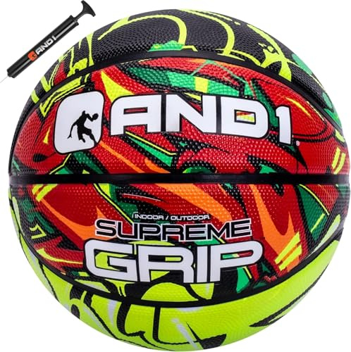 AND1 Supreme Grip Rubber Basketball: Official Regulation Size 7 (29.5 inches) - Deep Channel Construction Streetball, Made for Indoor Outdoor Basketball Games