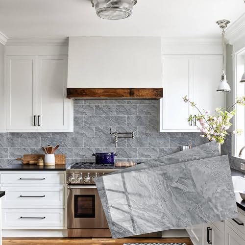 Abyssaly 24 Piezas Azulejos Adhesivos Cocina Baño, Baldosas Adhesivas pared Gris Claro Marmol, Vinilo Pegatinas de Baldosas Impermeables Decoración 15cm x 30cm