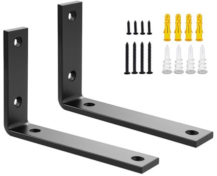 SAYAYO Black Shelf Brackets Heavy Duty 5MM Thick Angle Bracket Metal L Brackets for Shelves, Wooden Shelf Bracket & Supports Wall Hanging Corner Brace, 150mm*100mm, 2 Pack, EJZX23106B-2P