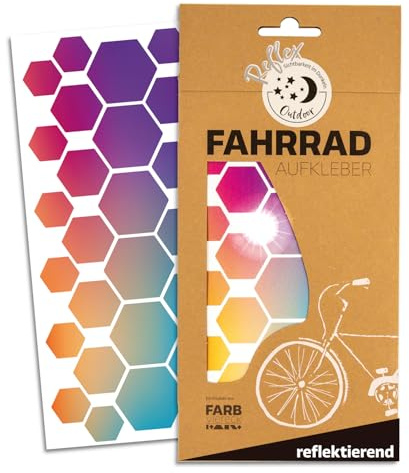Farbviereck Reflektierende Sechseck Aufkleber Set – Hexagon Deko Sticker für Fahrrad, Helm, Roller, Kinderwagen – Reflexfolie, wasserfest & UV-beständig – selbstklebend – Made in Germany R0027-006