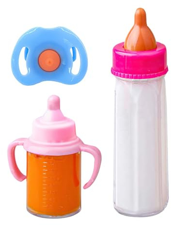 Magiska dockflaskor – magiska dockmatningsflaskor | Baby Magic Bottles Toy | Baby Toy Bottles for Dolls Magic Milk | 3 x söta babydyrbara magiska flaskor | Doll Feeding Set för leksakssparkcykel för 3