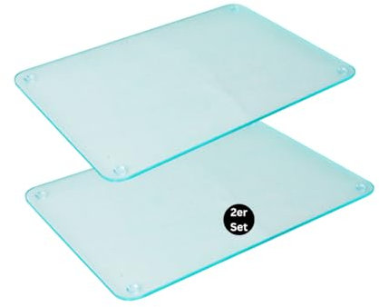 getgastro Set di 2 taglieri in vetro 30 x 20, antiscivolo con piedini, tagliere in vetro senza microplastica, tavola da cucina igienica, superficie antigraffio e resistente al calore