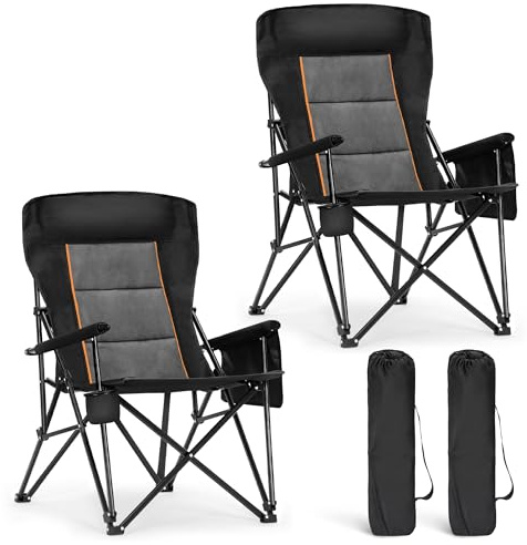 ALPHA CAMP Heavy Duty High Back Camping Chairs 500LBS Capacity Oversized Folding Chair Outdoor Chair with Headrest,Lawn with Side Pocket for Lawn, Sports and Fishing,2PC