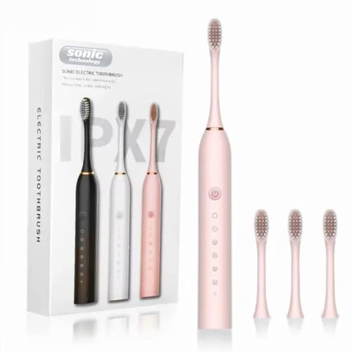 Welari Sonic Electric Toothbrush – 6 Modes, 4 Replaceable Brush Heads, USB Fast Charging, Waterproof, 30-Day Battery – Professional Oral Care for Sensitive Teeth & Whitening – Pink