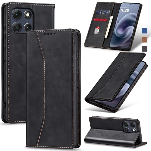 Jasonyu Skal för Motorola Moto G86, Wallet PU Läder Fodral, Svart | Flippfodral, Magnetisk,Vikbart Skyddande,Stativfunktion,Kortfack, Stötsäker TPU