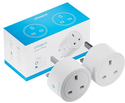 UPXNBOR Smart Plug Wi-Fi Outlet, Works with Alexa & Google Home, Wireless Smart Socket with Energy Monitoring, Timer & App Remote Control, Device Sharing, 2.4GHz Wi-Fi Only, 13A (2 Pack)