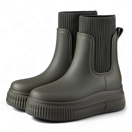 ZEPYFXIT Stivali da Pioggia Donna Impermeabili Chelsea Stivali di Gomma Galosce Eleganti Giardinaggio Scarpe Antiscivolo per Inverno Polacchine (Verde 4024, 37 EU)
