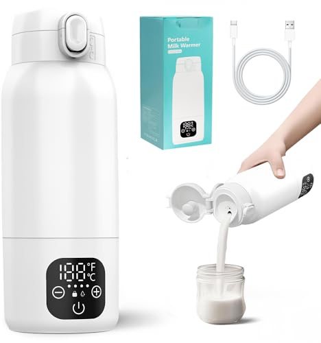 Calienta Biberones Portátil de 500ML, Calentador de Biberones Portatil con Pantalla LCD 11000 mAh Calentador de Leche para Bebes Calentador Biberones para Leche y Agua, Ajustable de 35 a 70 °C