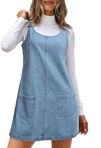 Dokotoo Denim Dress Womens Fashion Casual Sleeveless Crewneck Western Jean Dress Cowgirl Outfits Country Plus Size Denim Overalls for Women Babydoll Mini Shift Jumper Dresses with Pockets Beau Blue XL