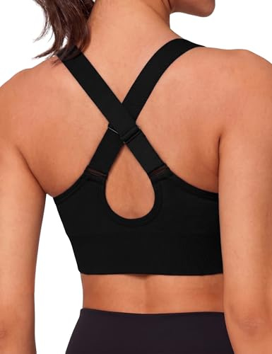 Litherday Support Bra Women Plus Size High Impact Sports Bras Crossback Removable Padded Seamless Bra Workout Yoga Gym Tops Black XXL