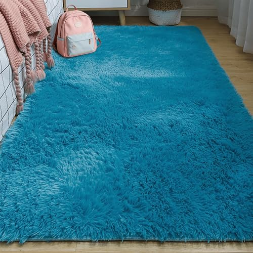 Vardagsrum Konstfäll 380 x 380 cm Som Är Fluffig Och Halkfri Mjuk Områdesmatta Tvättbar Och Halkfri för Flickor Barnrum, Blå