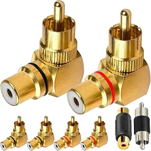 HAAMNING7 RCA rätvinklig adapter, 90 graders RCA Phono-kontakt hona till hane guldpläterad kontakt 6 st (3 röd, 3 svart) för RCA-kabel DVD-förstärkare högtalare bilstereo