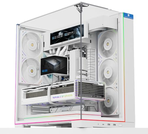 Thermalright A70 Vit PC-Chassis-Panorama på 270° | Tempererat Glas ATX-Midi Tower Chassis, stöder moderkort ATX/GPU 420mm, dold kabelhantering-Vit