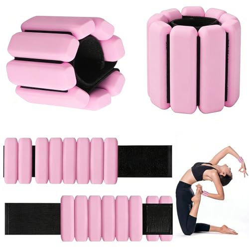 FuYelng 2 stycken bärbara justerbara viktmanschetter 1 lb vardera | Handledsvikter rosa ankelvikter set silikon handledsvikter uppsättningar, för yoga dans cardio aerobics promenad jogging