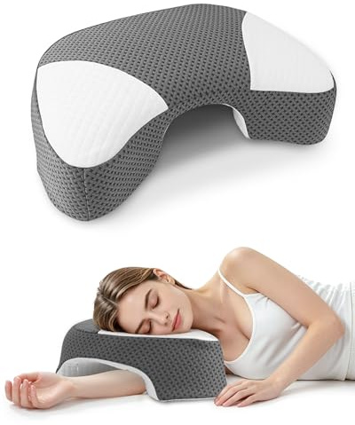 FEYIDEO Cuscino per Chi Dorme di Lato con Foro per Braccia, Cuscini Ergonomico in Memory Foam, Allevia Pressione su Spalle e Braccia, per Dormitori su Lato, Cuscino con 3 Fori per il Braccio
