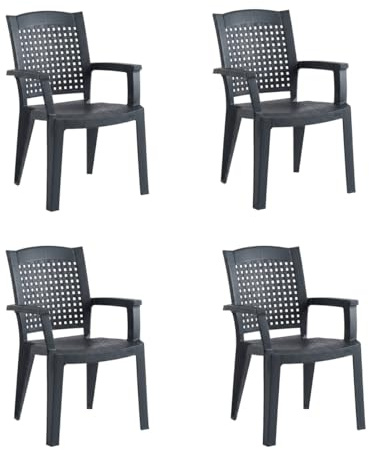SP Berner SHAF - Pack 4 Sillas - Jardín Exterior y Terraza - Plástico Reciclado Resistente UV - Apilables - Modelo Metal (Antracita)