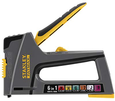 STANLEY FatMax Handtacker Tacker für Holz 6-in-1 TR75 (rückschlagsfrei, Tacker für alle Materialien, verarbeitet sechs verschiedenen Klammer/Nägel/Stifte) FMHT6-70868