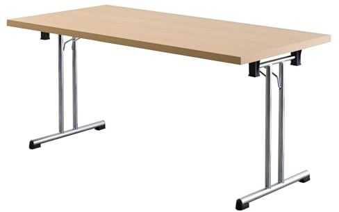 Bümö Klapptisch Buche 160 x 80 cm klappbar & stapelbar, klappbarer Schreibtisch, Klappschreibtisch, Tisch klappbar, Klappbarer Tisch, Klapptisch Holz-Platte, Gestell stabil aus Metall verchromt