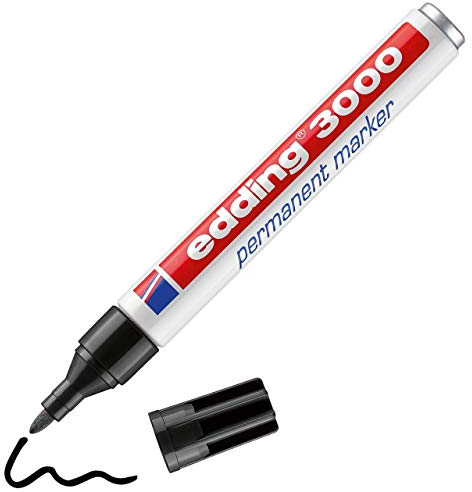 edding 3000 Permanentmarker - schwarz - 1 Stift - Rund-Spitze 1,5-3 mm - schnell trocknender Permanent Marker - wasserfest, wischfest - für Karton, Kunststoff, Holz, Metall - Universalmarker