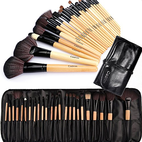Set Pennelli Make Up Cadrim 24 PCS Manico in Legno Set di Pennelli Trucco Professionali Pennelli Fondotinta Cipria Fard Ombretto Labbra Eyeliner Fondazione Pennelli Trucchi Liquidi Creme Polveri Borsa