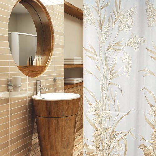 KS Handel 24 Textil DUSCHVORHANG Hellbraun Weiss 240x180 INKL. QUALITÄTSRINGE 240 x 180! Shower Curtain Light Brown, White!