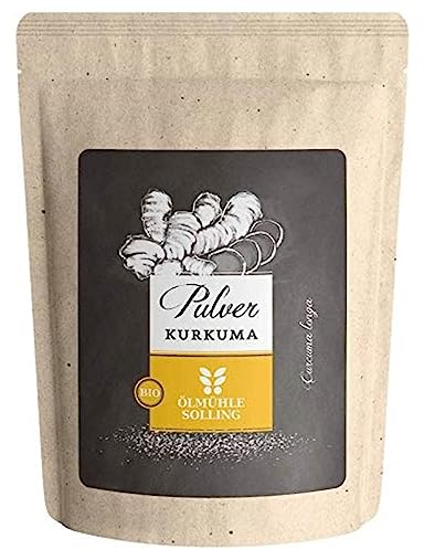 ÖLMÜHLE SOLLING - BIO Kurkuma Pulver | Fein vermahlenes Pulver aus Kurkumawurzeln. Kurkumapulver aus 100% kontrolliert biologischer Erzeugung. Ideal für exotische Gerichte | Inhalt: 500 g