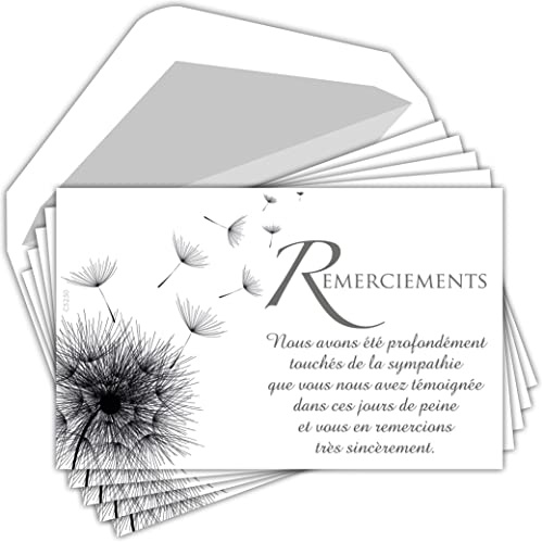 C5250 Lot 5 Cartes Remerciements Condoléances +5 Enveloppes Blanches Format 9x14cm Texte Sympathie témoignée Peine Deuil Décès Obsèques Enterrement Fleur Graines Vent Fabriqué en France Pochette