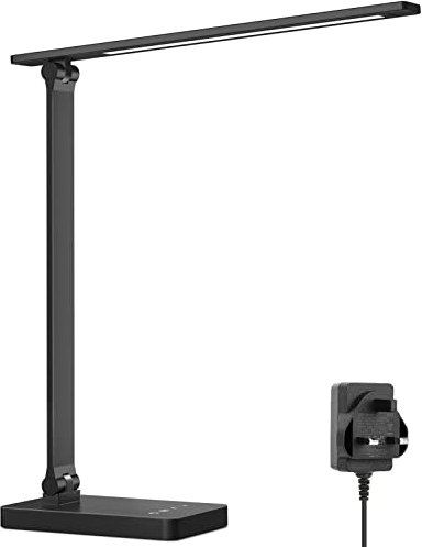 Lepro Desk Lamp, LED Desk Lamp with Power Adapter, 9.2W 750lm, Dimmable Desk Lamps Office, 5 Brightness Levels x 5 Colour Modes, Touch Control Daylight Lamp for Office, Study, Bedroom, Nails, Reading
