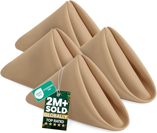 Utopia Home [24 Pack, Beige] Cloth Napkins 17x17 Inches, 100% Polyester Hemmed Edges, Washable and Reusable Ideal for Parties, Weddings and Dinners