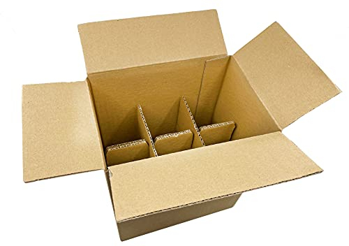 20x Versandkartonage für 6x0,33l Flaschen Versandverpackung Versandkartons Flaschenkarton für Flaschenversand faltbar mit Innengefache 255x215x150mm Lagerkartons, Bierkartons