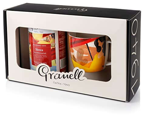 Granell Cafés · 1940 - Pack Regalo Café Siesta | Caja Regalo con 1 Bote de Café Descafeinado Molido 100% Arábica Tueste Natural con Pronunciada Acidez + Taza de Café