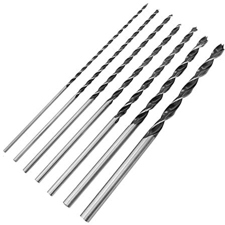 7 Pieces 300mm Wood Drill Bit Set, 4-12mm Extra Long Carbon Steel Brad Point Twist Drill Bits, Three Pointed Auger Drill Bits for Woodworking Dowel Drilling