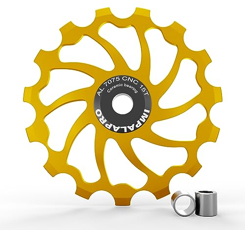 IMPALAPRO Bike - Pulegge Cambio 15T/17T AL7075 CNC con Cuscinetti Ceramici - Puleggia Cambio - Puleggia Deragliatore Posteriore - Pulegge MTB (15T d'Oro)