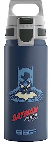 SIGG - Alu Trinkflasche Kinder - WMB ONE Batman - Kohlensäuregeeignet - Auslaufsicher - Federleicht - BPA-frei - ClimatePartner Zertifiziert - Sport & Schule - Blau - 0,6L