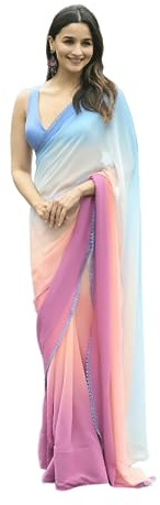 Sidhidata Women's Printed Pure Georgette Saree With Unstitched Blouse Piece (Alia Padding_Multicolour_Free Size)