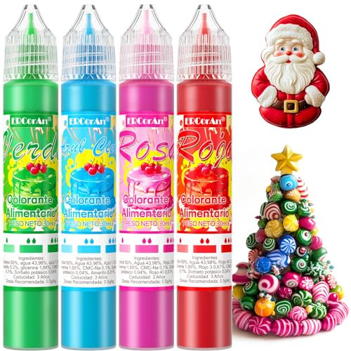 Colorante Alimentarios - 4 Colores Colorante Alimentario Reposteria de Alta Concentración, Colorante Alimentario Líquido para Fondant Blanco, Harina, Natilla - 30 ml (Rojo, Verde, Rosa, Azul Cielo)
